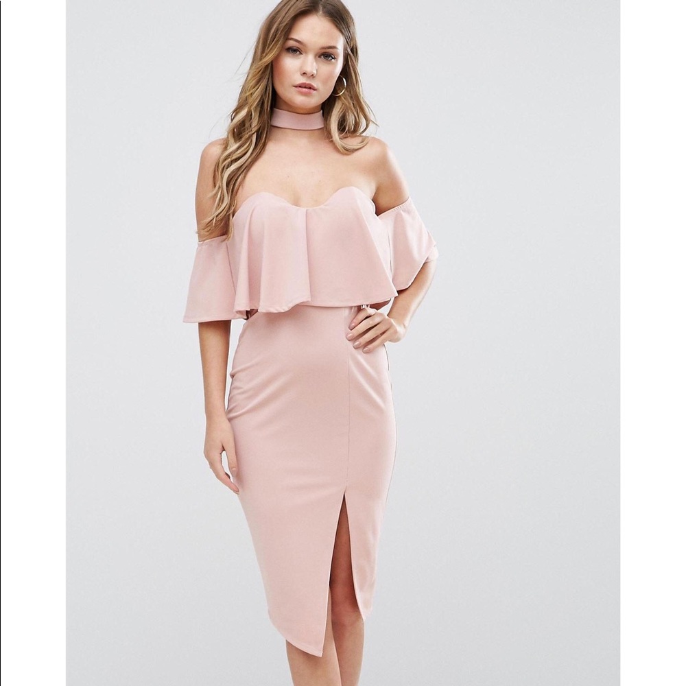 Bardot Midi Dress - Overlay and Zip-Back Choker